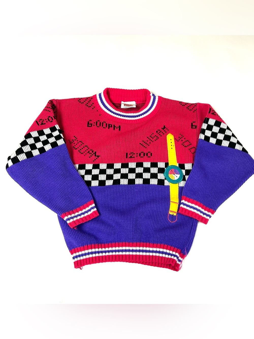 Vintage Little Funky Little Kids Unisex Size Medium (?) Knit Sweater Watch Time